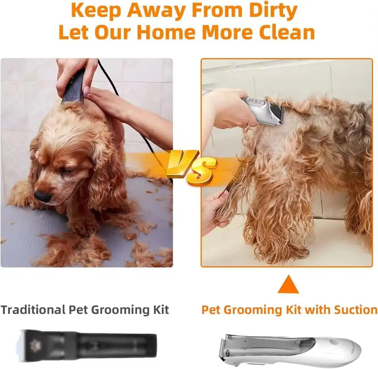 2-in-1 Portable Dog Grooming Vacuum and Clipper Kit with 3-Speed Low Noise Rechargeable Motor, Powerful Suction, and LED Shedding Accessories for Cats and Dogs