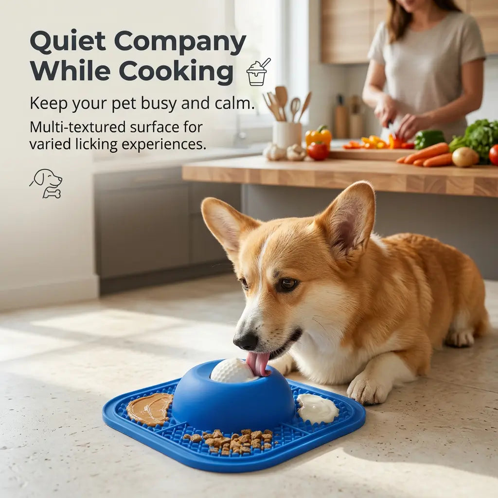 Dog Slow Feeder Bowl and Lick Mat Set - Food-Grade Silicone Anti-Slip Feeding Mat with Strong Suction Pad for Anxiety Relief and Mess-Free Use with Wet Food, Yogurt, and Peanut Butter