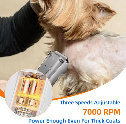 2-in-1 Portable Dog Grooming Vacuum and Clipper Kit with 3-Speed Low Noise Rechargeable Motor, Powerful Suction, and LED Shedding Accessories for Cats and Dogs