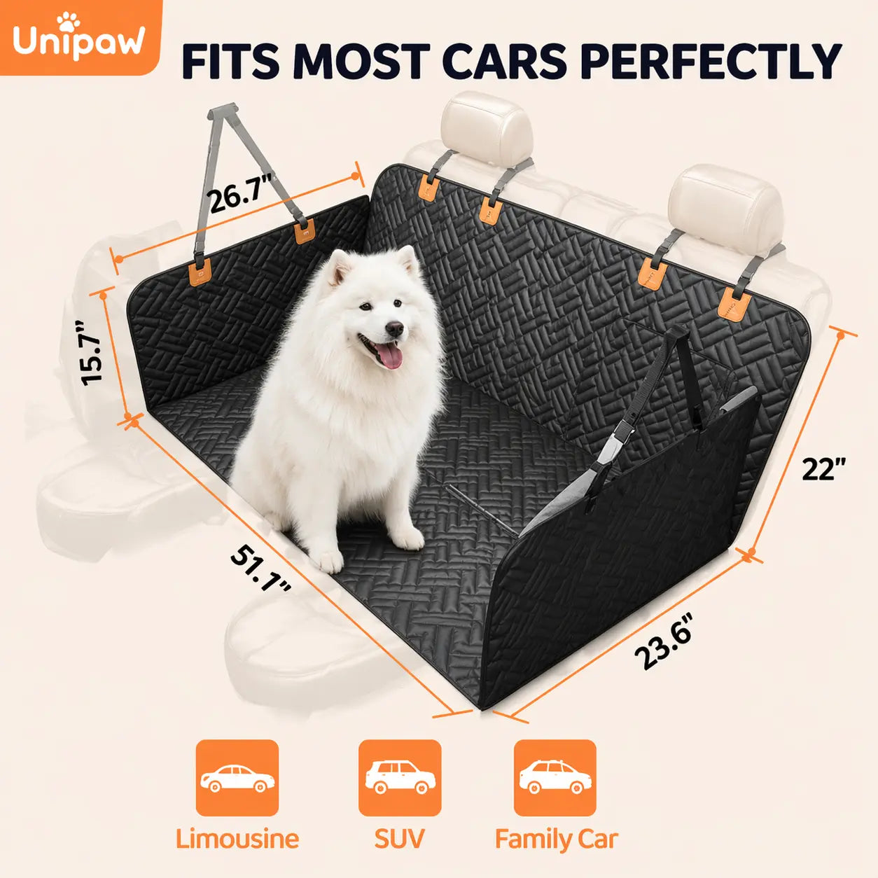 Roampaws Waterproof Dog Car Seat Cover with Rigid Base - Durable Pet Protection for Back Seat Cleanliness