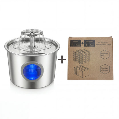 Super Silent Cat Water Dispenser 2.2L Pet Water Dispenser Super Silent 304 Stainless Steel Water Outlet Night Light 6-Layer Filter Soft Blue LED Automatic Gravity Water Supply | Wired Plug in Model | Leak Proof Design | Easy to Clean | Easy to Install