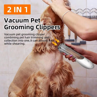 2-in-1 Portable Dog Grooming Vacuum and Clipper Kit with 3-Speed Low Noise Rechargeable Motor, Powerful Suction, and LED Shedding Accessories for Cats and Dogs