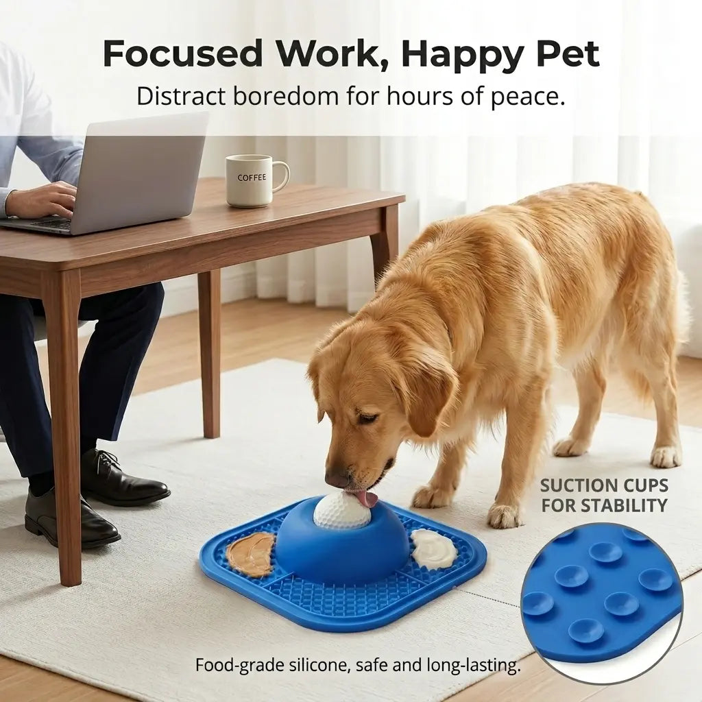Dog Slow Feeder Bowl and Lick Mat Set - Food-Grade Silicone Anti-Slip Feeding Mat with Strong Suction Pad for Anxiety Relief and Mess-Free Use with Wet Food, Yogurt, and Peanut Butter