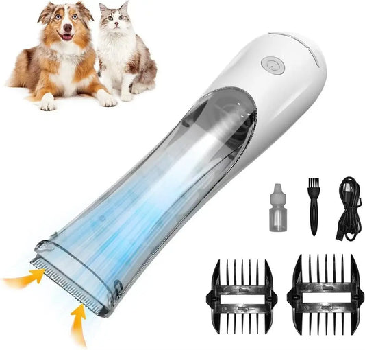 2-in-1 Portable Dog Grooming Vacuum and Clipper Kit with 3-Speed Low Noise Rechargeable Motor, Powerful Suction, and LED Shedding Accessories for Cats and Dogs