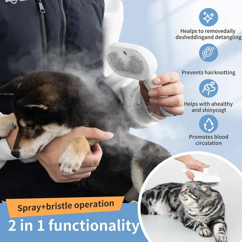 Pet Hair Removal Comb with Spray Odor Eliminator - Professional Brush for Cats and Dogs
