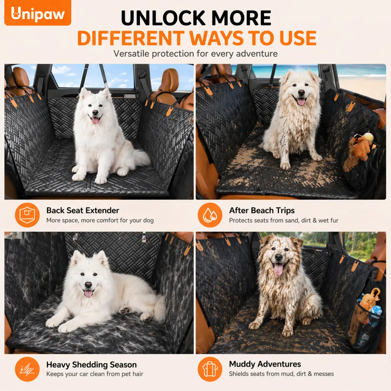Roampaws Waterproof Dog Car Seat Cover with Rigid Base - Durable Pet Protection for Back Seat Cleanliness
