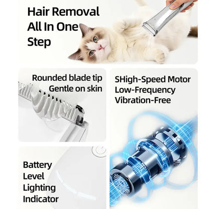 2-in-1 Portable Dog Grooming Vacuum and Clipper Kit with 3-Speed Low Noise Rechargeable Motor, Powerful Suction, and LED Shedding Accessories for Cats and Dogs
