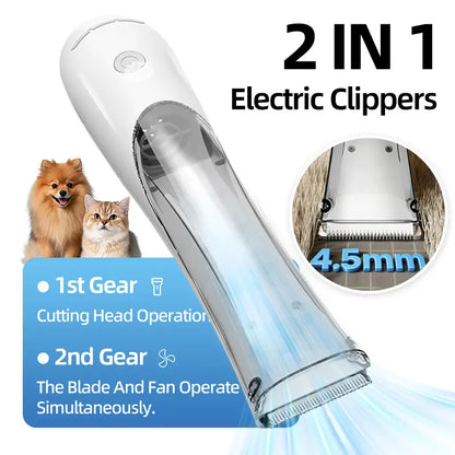 2-in-1 Portable Dog Grooming Vacuum and Clipper Kit with 3-Speed Low Noise Rechargeable Motor, Powerful Suction, and LED Shedding Accessories for Cats and Dogs