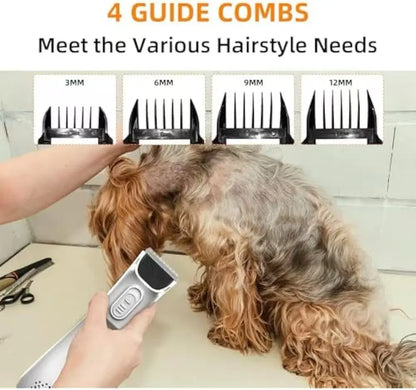 2-in-1 Portable Dog Grooming Vacuum and Clipper Kit with 3-Speed Low Noise Rechargeable Motor, Powerful Suction, and LED Shedding Accessories for Cats and Dogs