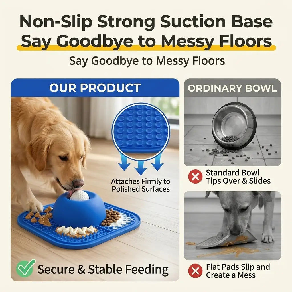 Dog Slow Feeder Bowl and Lick Mat Set - Food-Grade Silicone Anti-Slip Feeding Mat with Strong Suction Pad for Anxiety Relief and Mess-Free Use with Wet Food, Yogurt, and Peanut Butter